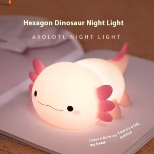 Modern White Silicone LED Shade Night Light with Sensor Control Hexagonal Dinosaur Design for Bedroom Smart Home Use