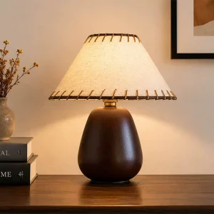Modern Wooden Table Lamp Linen Shade Nordic Bedside Desk Light