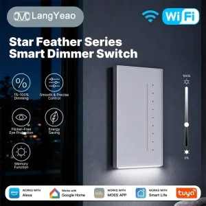 Moes Star Feather Tuya Zigbee Dimmer Switch AG Glass 1% 100% Dimming 440W Works with Alexa Google Home
