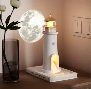 Moon Lamp Projector Night Light Lighthouse Decor Moon Light Projector Rechargeable LED Aesthetic Table Lamp