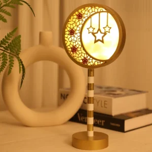 Moon and Star Wooden Night Light, AAA Battery Operated