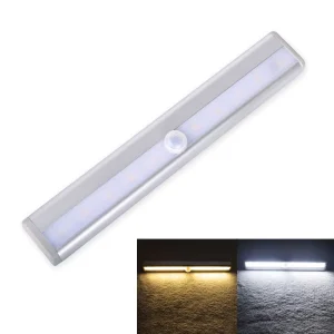 Motion Sensor Hallway Cabinet Night Light Battery Operated Indoor LED Light Silver 10-LED Kitchen Closet Light