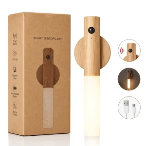 Motion Sensor Hallway Night Light Rechargeable Portable Wooden Wall Sconce