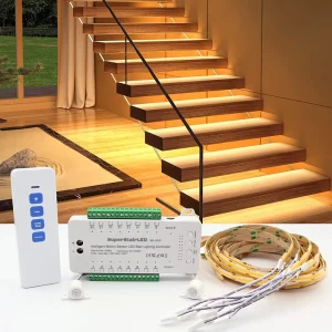 Motion Sensor LED Stair Lighting Controller Set with 8mm Copper COB LED Strips IP65 Dimmable