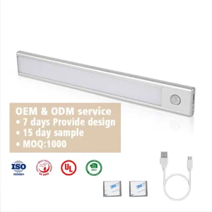 Motion Sensor LED Under Cabinet Light 0.4M USB Chargeable Metal Housing PC Cover 3000K 4000K 5000K CCT