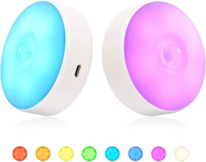 Motion Sensor RGBW LED Night Light Rechargeable 10-Color Remote Long-Lasting Battery Dimmable