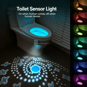 Motion Sensor Rechargeable RGB Toilet Bowl Night Light with Star Projector, Waterproof
