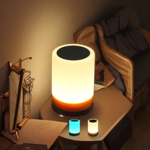 Multi Color LED Farmhouse Design Table Lamp Touch Control Battery DC Eye Caring Dimmable for Bedroom Office Small White Shade