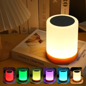 Multi Color LED Table Lamp for Cozy Ambiance Postmodern Design with Sensor Power for Bedroom or Office Small White Shade