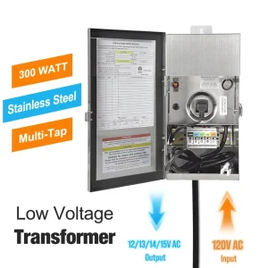Multi Tap 300W Weatherproof 120V AC to 12 13 14 15V AC Low Voltage Transformer for Outdoor Landscape Lighting