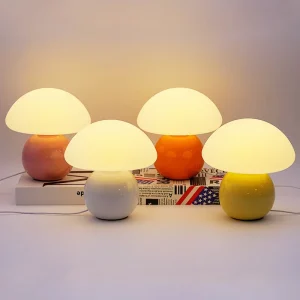 Multi color ceramic mushroom table lamp USB tri color dimming mushroom atmosphere lamp living room bedroom bedside night light