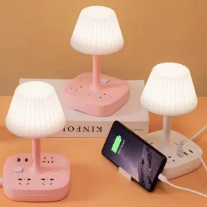 Multi functional Conversion Socket Table Lamp Dual USB Ports Three AC Outlet Desk Lamps Portable Phone Holder Subdued Light