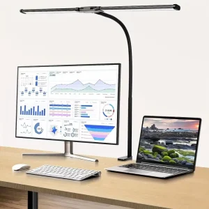 Multi functional Modern LED Desk Lamp Double Head Adjustable Brightness Flexible Arm USB High CRI 95 for Home Office Drawing