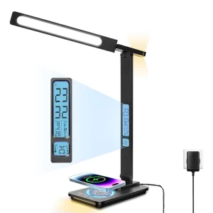 Multifunction LED Desk Lamp with Wireless Charging USB Port LCD Screen for Office and Study