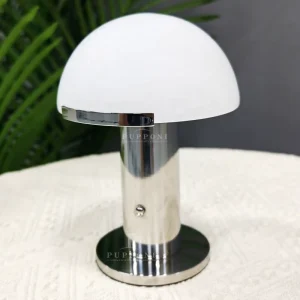 Mushroom Shape Alabaster Table Lamp With Wood and Metal Base for Bedroom Bedside