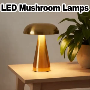 Mushroom Table Lamp Portable Light Rechargeable Desk Desktop Reading Nightstand Metal