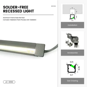 Narrow Rectangular Aluminum LED Cabinet Light Matte Dimmable DC 24V Slotted Embedded Installation CRI 90
