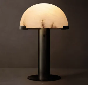 Natural Alabaster Mushroom Table Lamp Brushed Antique Brass Dimmable Bedside Desk Light E26 Eco Friendly Flexible Simple Design