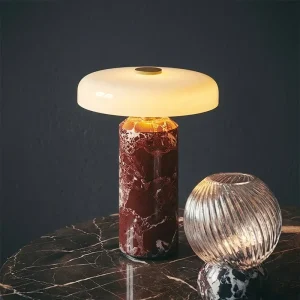 Natural Marble Granite Lamp Base Bedroom Bedside Desk Office Table Lamp Glass Shade