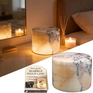 Natural Marble Stone Touch Table Lamp Modern Luxury Rechargeable Decorative Lamp for Foyer Entryway Console Counter Bedroom Home