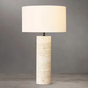 Natural Spanish Alabaster Table Lamp E26 Travertine Stone Light Linen Shade for Living Room Bedroom Villa UL Listed