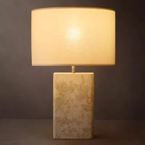 Natural Spanish Alabaster Table Lamp Marble Texture Travertine Block Bedside Nightstand Living Room Bedroom Custom UL Listed