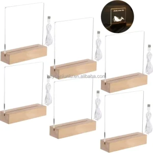 Natural Wood Color Wooden 3D LED Lamp Base Eco Friendly Modern Design Rectangle Shape Night Light 3D Illusion Effect Dimmable