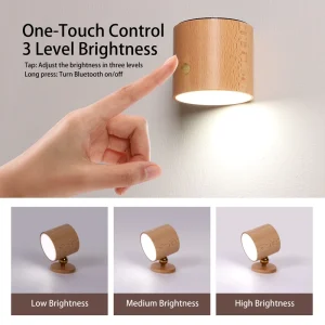 Natural Wood Magnetic LED Wall Light Rechargeable Cordless Bedside Night Lamp Stepless Dimming Bedroom Middle Type C Charging