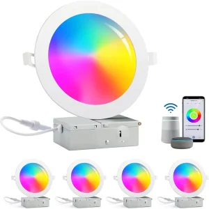 New Arrival IP44 Smart WiFi 4” 6” RGBCW LED Slim Recessed Light 9W 12W Dimmable Pot Light Panel Google Alexa Phone Control