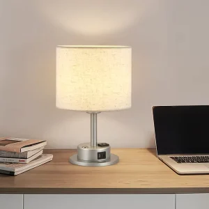 New Bedside Table Lights Fabric Lampshade Desk Lamp for Bedroom with Switch and Socket