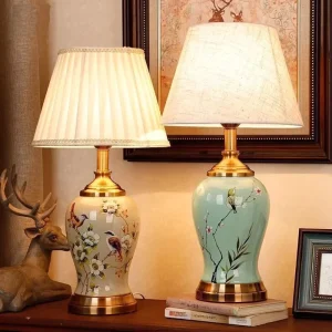 New Chinese Ceramic Table Lamp Fabric Lampshade Handmade Desk Light Bedroom Living Room Study Classic Indoor Home Decor Light