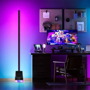 New Cylindrical Modern Metal Floor Lamp LED RGB with Iridescent Ambient Lights Remote Control for Living Room Bedroom