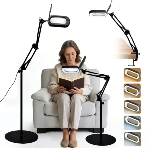 New Design Square Magnifier Floor Lamp 3-IN-1 Touch Control 5 Lighting Modes Dimmable Led Floor Lamp with Magnifying Glass