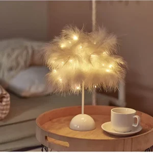 New Style LED Table Lamp Bedroom Decorative Light Romantic Birthday Light Feather Lamps Dining Table Night Lights