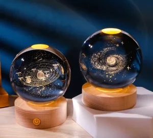 Newish 3D Carved Inside Crystal Star Galaxy Table Lamp Wood Base Children’s Room Decoration Night LED Light for Kids Room