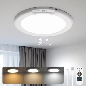 No Wire Battery Operated Ceiling Light with Remote Motion Sensor LED Dimmable Timing Motion Activated Overhead Shower Light OEM