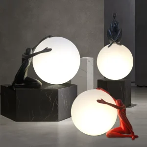 Nordic Acrylic Ball Table Lamp with Resin Humanoid Arc Design, LED and Touch Control