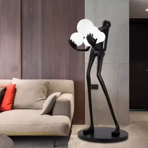 Nordic Art Sculpture Humanoid Abstract Led E27 Foot Switch High Brightness Resin Glass Shade 4100K Neutral White Floor Lamp