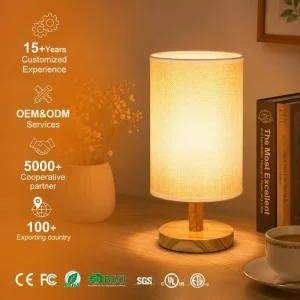 Nordic Bamboo Solid Wood Fabric Decorative Table Lamp Bedroom Bedside Study Homestay Multi Mode Control Night Light
