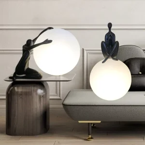 Nordic Contemporary Creative Black Man Sculpture LED Floor Lamp E27 Base Hotel Lobby Living Room Decoration Holding Big Frosted