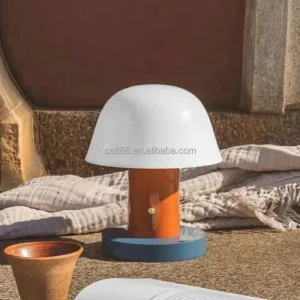 Nordic Designer Touch Control Mushroom Desk Lamp with Wireless Charger Modern Style Iron Body Power Supply Battery