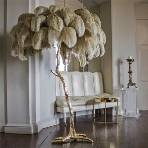 Nordic Feather LED Floor Lamp Ostrich Copper Resin Blue Shade Large Living Room Bedroom Home Decor