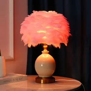 Nordic Feather Table Lamp Remote Control E27 Smart Bulb Bedside Nightlight for Girls Bedrooms