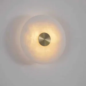 Nordic Luxury Spanish Natural Alabaster Round Wall Lamp for Modern Bedroom Bedside and Living Room TV Background Wall Lighting
