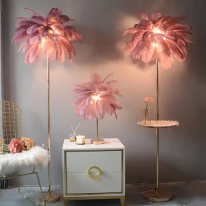 Nordic Modern Hotel Bedroom LED Floor Lamp Living Room Golden Luxury Floor Light Ostrich Feather Floor Lamp