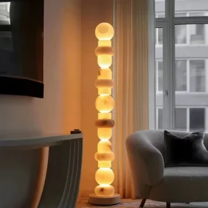 Nordic Modern LED Floor Lamp with White Marble Base Customizable Size & Shape for Home Decor Bedroom Living Room Exhibition Hall