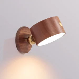 Nordic Modern LED Wooden Wall Light 360 Adjustable USB Rechargeable Bedside Lamp Cordless Portable Bedroom Residential Night