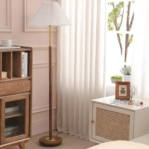 Nordic Modern Simple Pleated Lamp Living Room Bedroom Bedside Vertical Lamp Solid Wood American Retro Floor Lamp