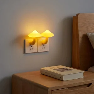 Nordic Mushroom Shape LED Plug Night Light Dusk Dawn Sensor EU US Standard Plug Ambient Lamp for Nursery Bedroom Night Get up