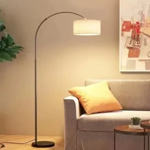 Nordic Simple Floor Lamp with Fabric Lampshade Arc Reading Lamp for Living Room Bedroom Beside Creative Arched Standing Lamps